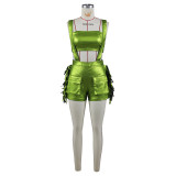SC Metallic Wrap Chest Tassel Back Shorts Fashion Set ZSD-0698