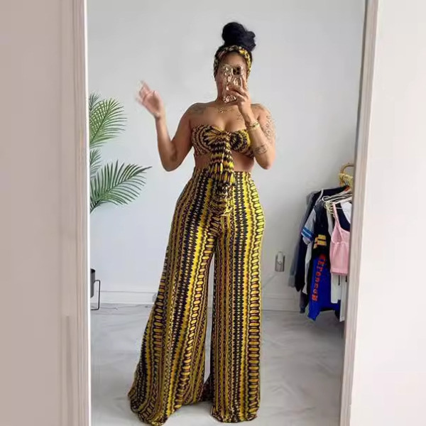 SC Sexy Wrap Chest Irregular Print Two Piece Pants Set NY-10837