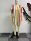 SC Colorful Striped Patchwork Short Sleeve Mini Dress NY-10833