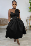 SC Solid Color One Shoulder Petal Hollow Out Maxi Dress NY-10836