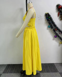 SC Solid Color One Shoulder Petal Hollow Out Maxi Dress NY-10836
