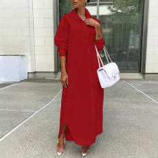 SC Long Sleeve Looose Solid Color Shirt Dress LSD-1787
