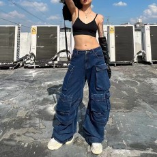 SC Fashion Spliced Multi-Pocket Wide-Leg Jean GQLF-30000