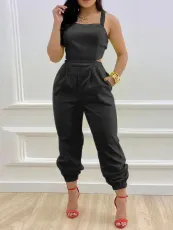 SC Solid Color Bow Tie Backstrap Jumpsuit YH-5288