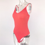 SC Solid Color V Neck Sling Bodysuit GZJF-ZJ1276