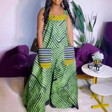 SC Stripe Print Sling Loose Jumpsuit SFY-495