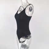 SC Solid Color V Neck Sling Bodysuit GZJF-ZJ1276