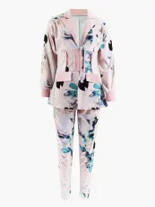 SC Print Trousers Cardigan Tied Long Sleeve Suit Two Piece Set SFY-2430
