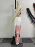 SC Printed One Shoulder Slim Wide Leg Pants Two Piece Set NY-10831