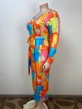 SC Plus Size Print V Neck Maxi Dress GAWE-6290