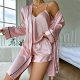 SC Ice Silk Pajamas Camisole Shorts Robe Three-piece Set GDNL-70103105