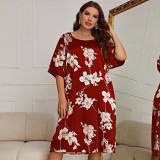 SC Plus Size Print Half Sleeve Dress Lounge Wear Nightgown GDNL-H111