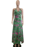 Print Sleeveless Backless Split Maxi Dress QODY-6044
