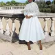 SC Midi High Neck Lace Petal Patchwork Midi Dress BGN-0013