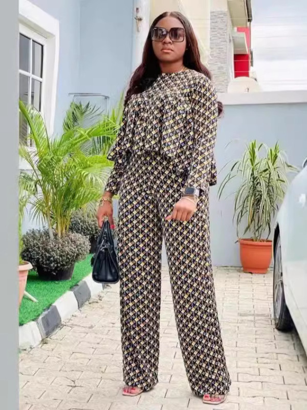 SC Plus Size Loose Print Long Sleeve Pants Set GAWE-6291