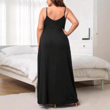 SC Plus Size Solid Color Sling Loose Maxi Dress GAWE-6303