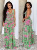 Print Sleeveless Backless Split Maxi Dress QODY-6044