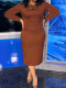 SC Plus Size Long Sleeve Solid Color Midi Dress GAWE-6299