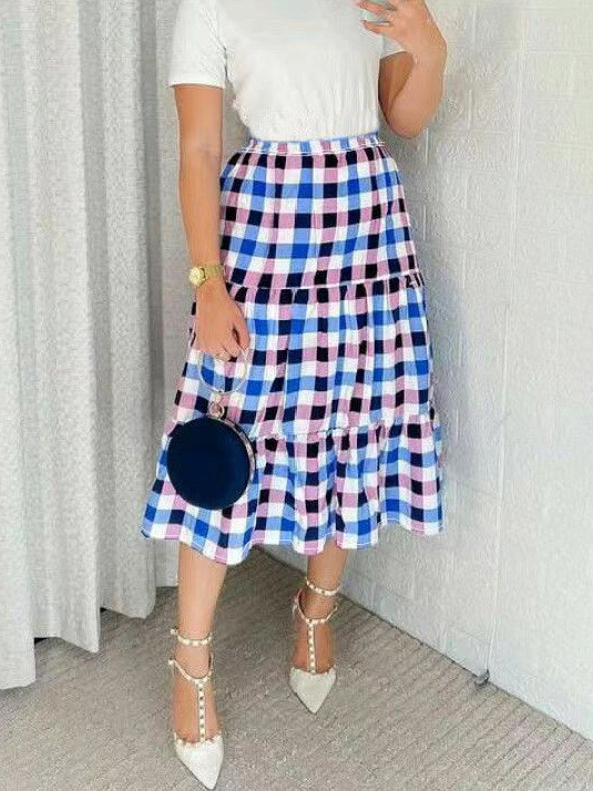 SC Plus Size Plaid Print Loose Half Body Skirt GAWE-6300
