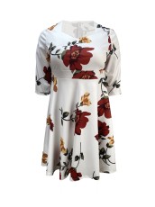 SC Plus Size 3/4 Sleeve Print Midi Dress GAWE-6308
