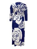 SC Plus Size Print V Neck Belt Maxi Dress GAWE-6292