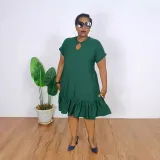SC Round Neck Ruffled Loose Plus Size Midi Dress NY-10857