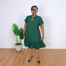 SC Round Neck Ruffled Loose Plus Size Midi Dress NY-10857