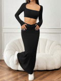 SC Solid Color Long Sleeve Top Fishtail Long Skirt Suit GXYF-H0413