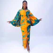 SC Printed Flared Sleeve Slim Maxi Dress NY-10851