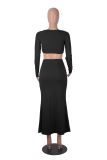 SC Solid Color Long Sleeve Top Fishtail Long Skirt Suit GXYF-H0413