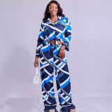 SC Casual Long Sleeve Print Shirt Wide Leg Pants Set HNIF-2306