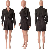 SC Solid Color Drop Shoulder Sleeve Mini Dress HNIF-2417