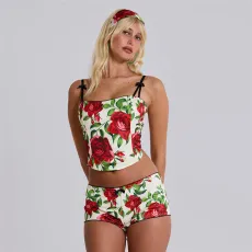SC Sexy Print Sling Vest And Shorts Two Piece Set XEF-51832
