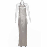 SC Sexy Halter Backless Solid Color Maxi Dress XEF-50913