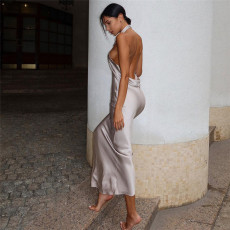 SC Sexy Halter Backless Solid Color Maxi Dress XEF-50913