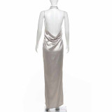 SC Sexy Halter Backless Solid Color Maxi Dress XEF-50913