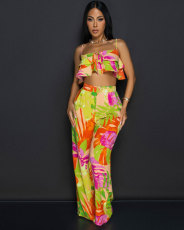 SC Print Sling Vest And Wide Leg Pants 2 Piece Set NY-10862