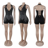 SC Hot Drill V Neck Halter Romper NY-3235