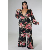 SC Plus Size Print Tie Up Wide Leg Jumpsuit ASL-7092