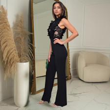 SC Solid Color Sleeveless Mesh Jumpsuit BY-7038
