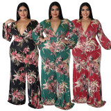 SC Plus Size Print Tie Up Wide Leg Jumpsuit ASL-7092