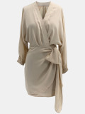 SC Solid Color V Neck Tie Up MinI Dress SFY-2776