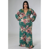 SC Plus Size Print Tie Up Wide Leg Jumpsuit ASL-7092
