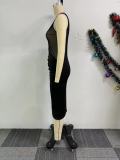 SC Mesh Patchwork Sleeveless Split Midi Dress NY-10861