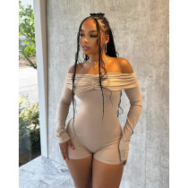 SC Sexy One Neck Ruched Strapless Long Sleeve Jumpsuit ASL-6738