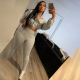 SC Long Sleeve Zipper Solid Color Two Piece Pants Set XEF-51552