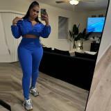 SC Long Sleeve Zipper Solid Color Two Piece Pants Set XEF-51552