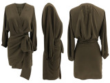SC Solid Color V Neck Tie Up MinI Dress SFY-2776