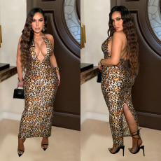 SC Leopard Print Sleeveless Backless Maxi Dress BY-6982