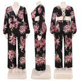 SC Plus Size Print Tie Up Wide Leg Jumpsuit ASL-7092